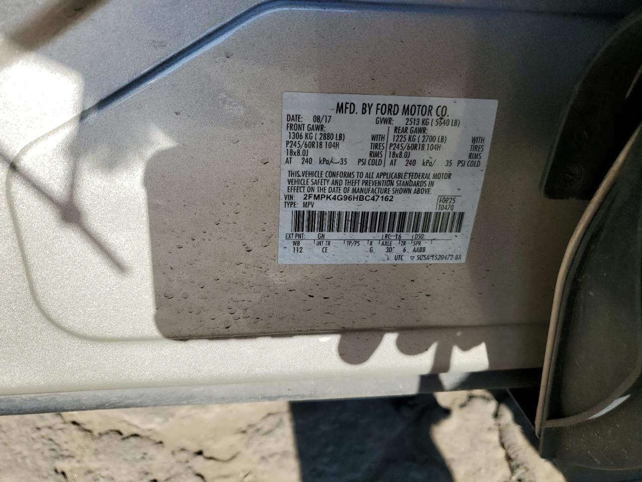 2017 Ford Edge VIN 2FMPK4G96HBC47162 Copart auction photo, rear end damage thumbnail 13