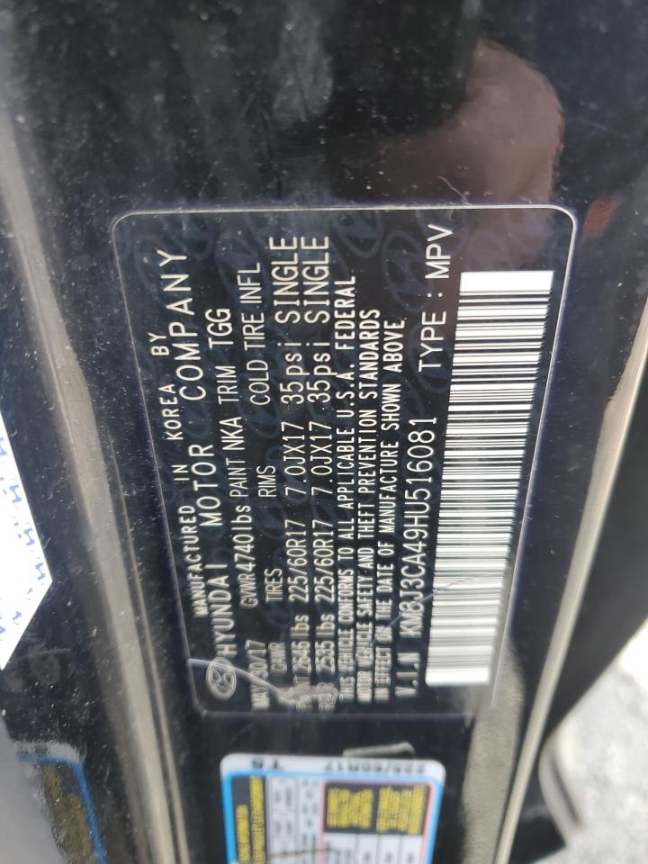 2017 Hyundai Tucson VIN KM8J3CA49HU516081 Copart auction photo, front end / minor dent/scratches damage thumbnail 13
