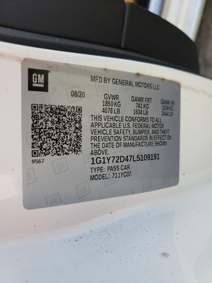 2020 Chevrolet Corvette VIN 1G1Y72D47L5109191 Copart auction photo, side / front end damage thumbnail 14