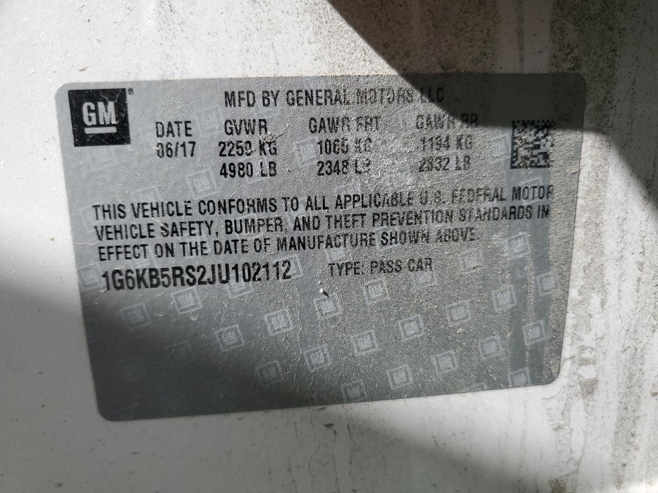 2018 Cadillac CT6 VIN 1G6KB5RS2JU102112 Copart auction photo, side / rear end damage thumbnail 12