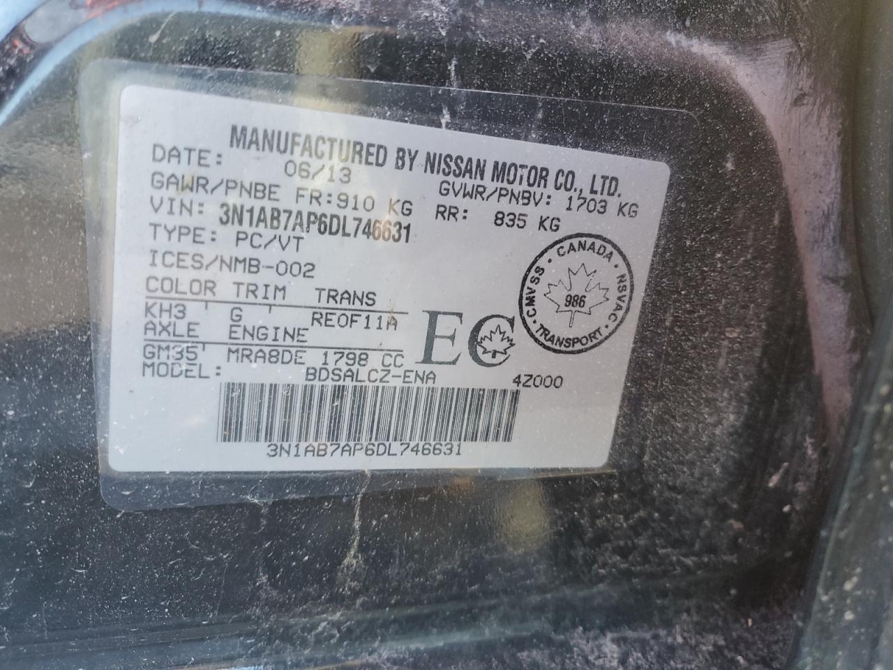 2013 Nissan Sentra VIN 3N1AB7AP6DL746631 Copart auction photo, front end damage thumbnail 12