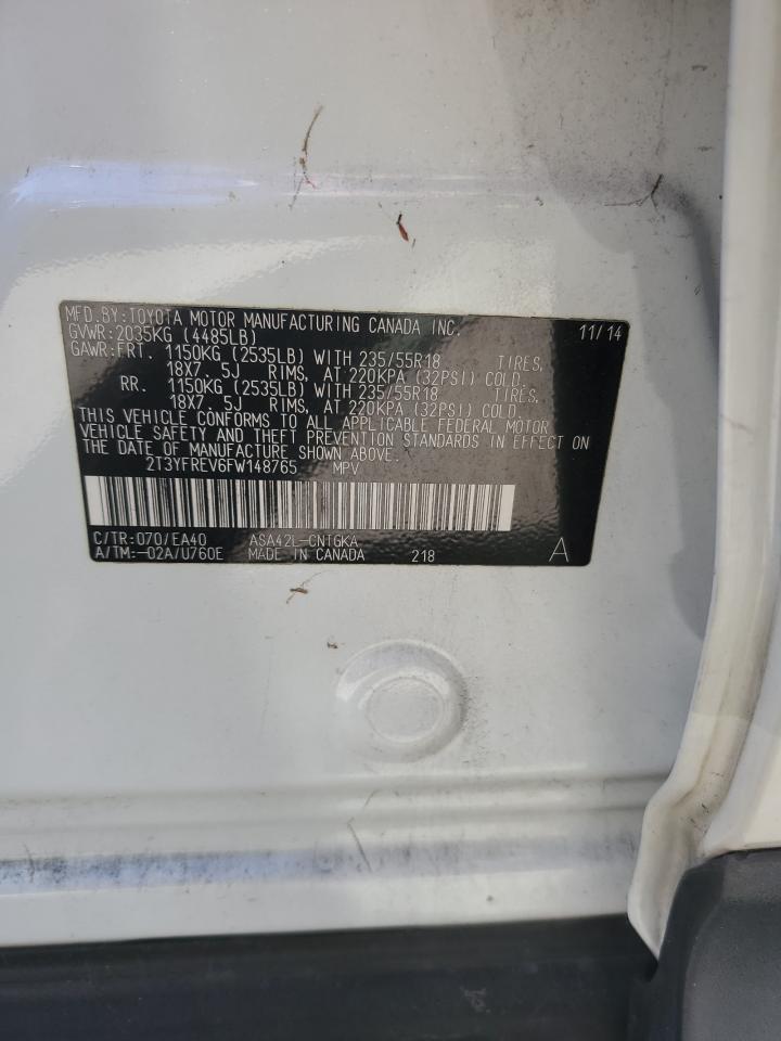 2015 Toyota RAV 4 VIN 2T3YFREV6FW148765 Copart auction photo, water/flood damage thumbnail 14