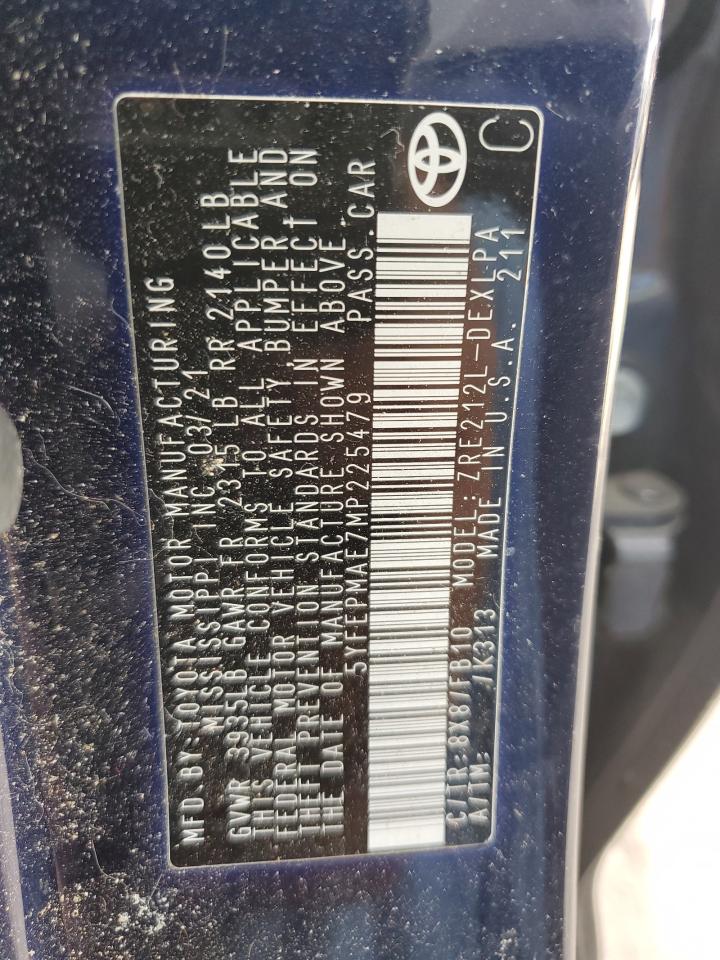 2021 Toyota Corolla VIN 5YFEPMAE7MP225479 Copart auction photo, all over damage thumbnail 12