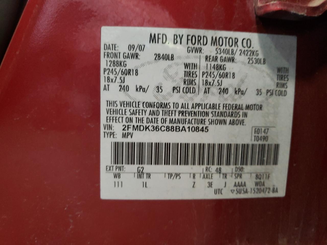 2008 Ford Edge VIN 2FMDK36C88BA10845 Copart auction photo, undercarriage damage thumbnail 13