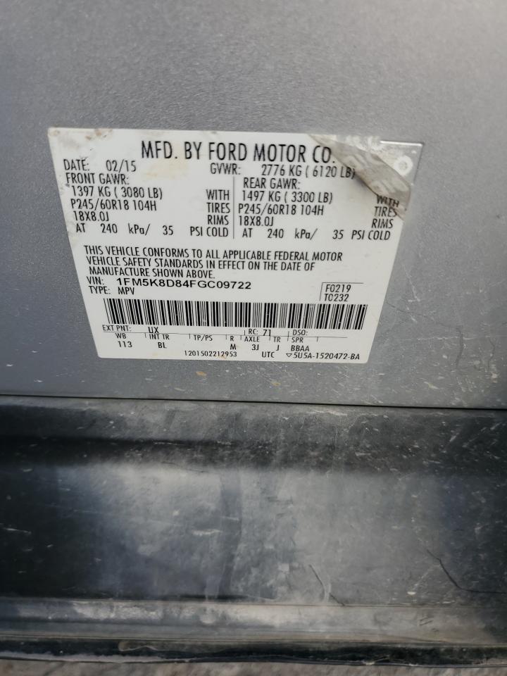 2015 Ford Explorer VIN 1FM5K8D84FGC09722 Copart auction photo, all over damage thumbnail 15