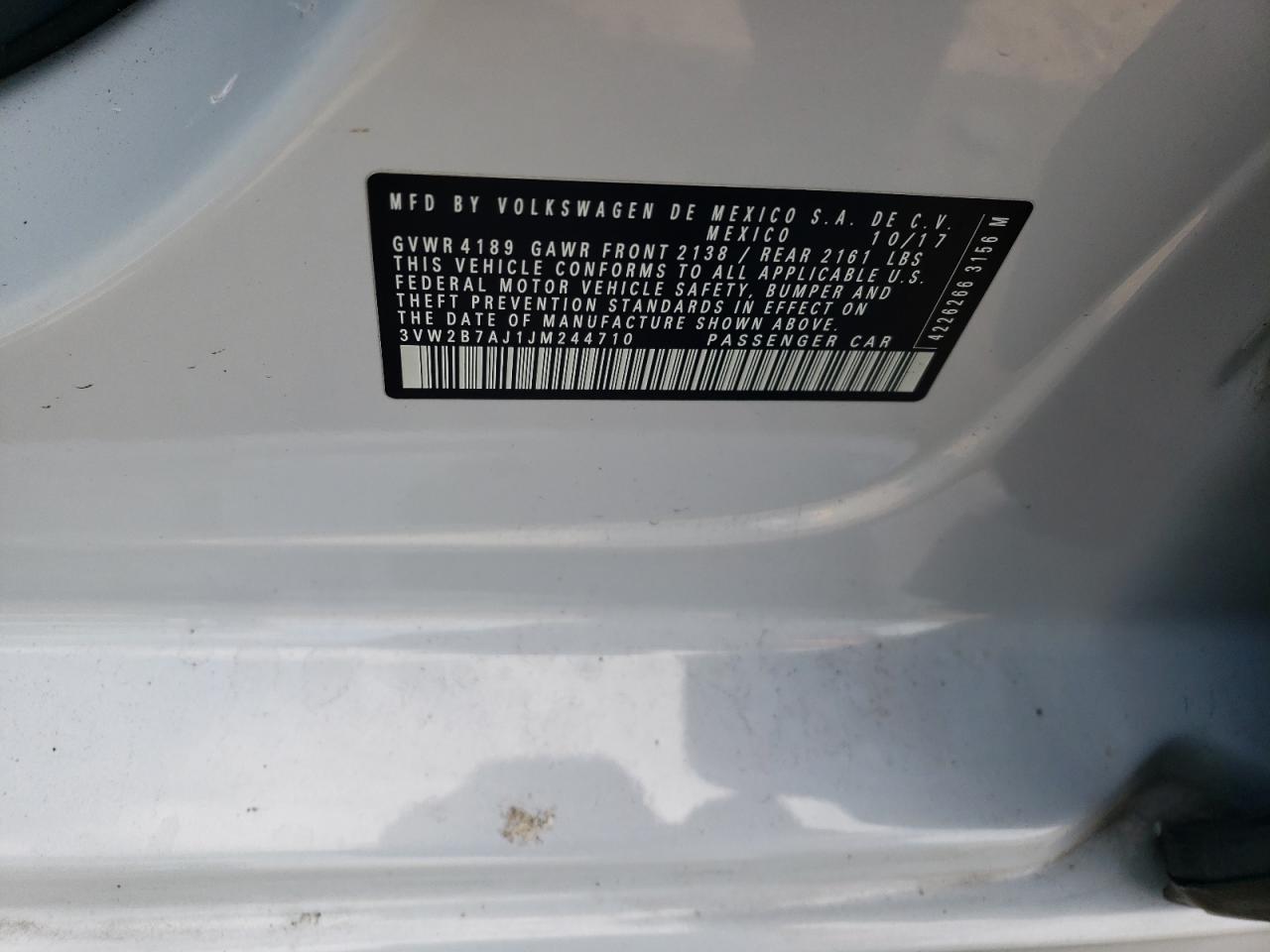 2018 Volkswagen Jetta VIN 3VW2B7AJ1JM244710 Copart auction photo, water/flood damage thumbnail 12