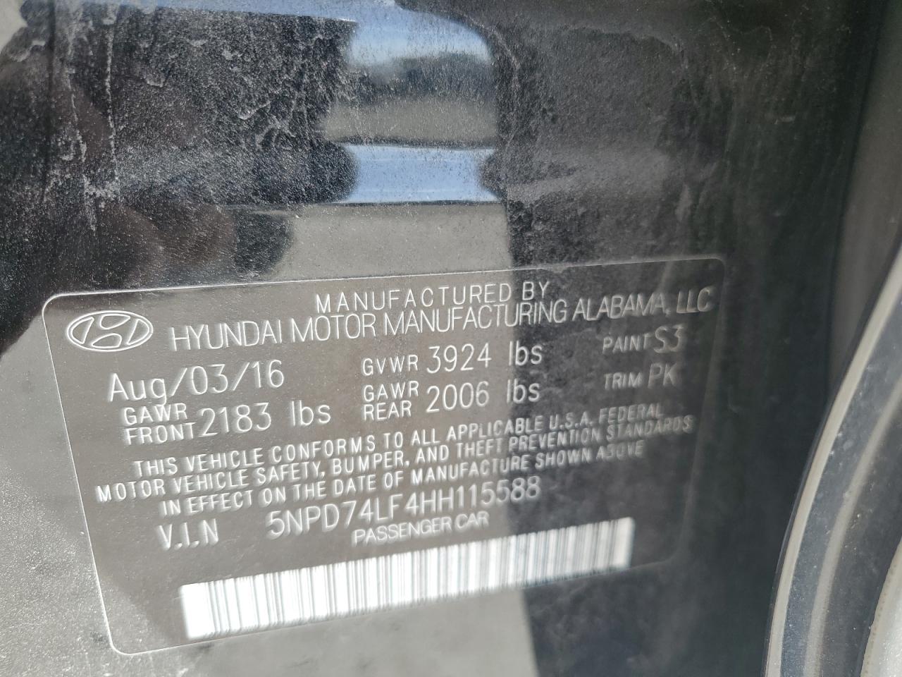 2017 Hyundai Elantra VIN 5NPD74LF4HH115588 Copart auction photo, front end damage thumbnail 12