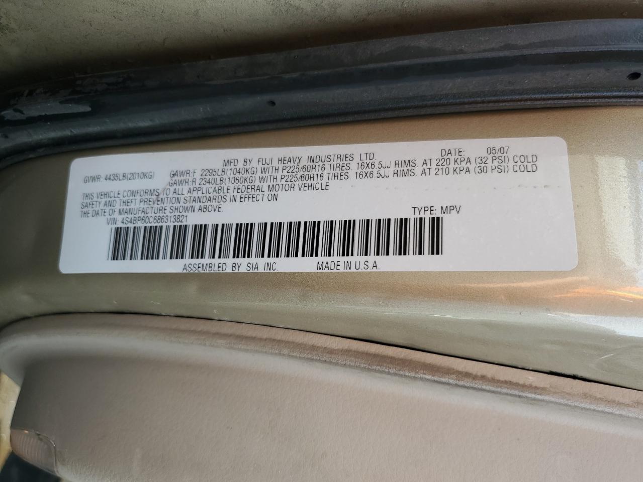 2008 Subaru Legacy VIN 4S4BP60C686313821 Copart auction photo, side / rear end damage thumbnail 14