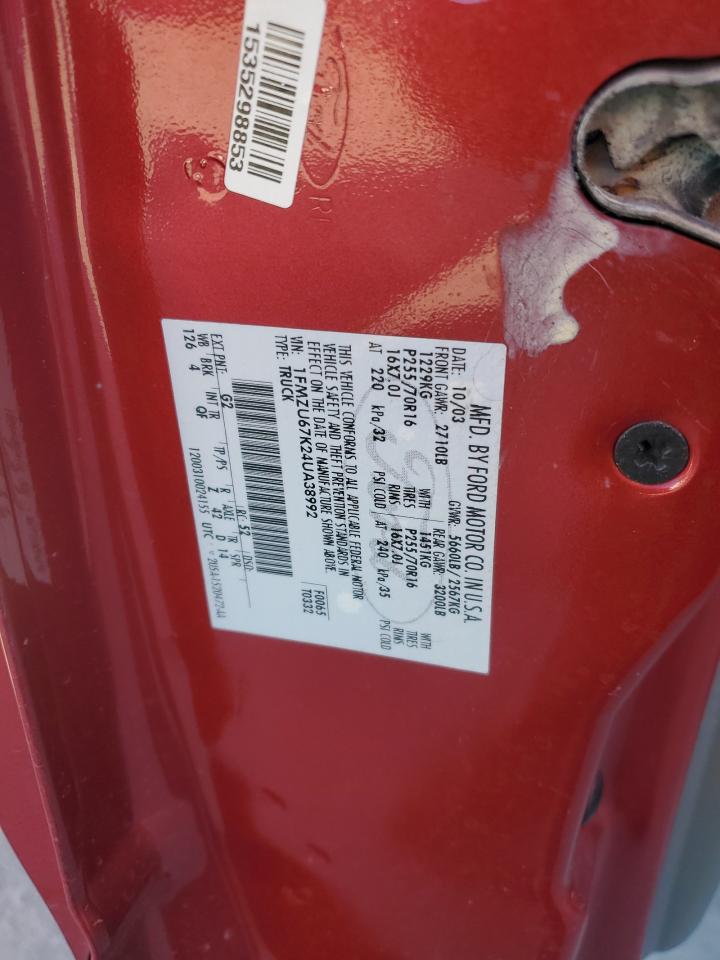 2004 Ford Explorer VIN 1FMZU67K24UA38992 Copart auction photo, front end / minor dent/scratches damage thumbnail 12