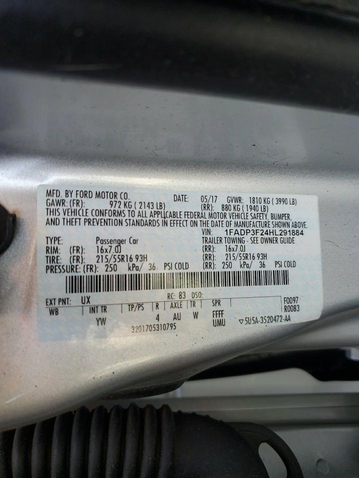 2017 Ford Focus VIN 1FADP3F24HL291884 Copart auction photo, front end damage thumbnail 12