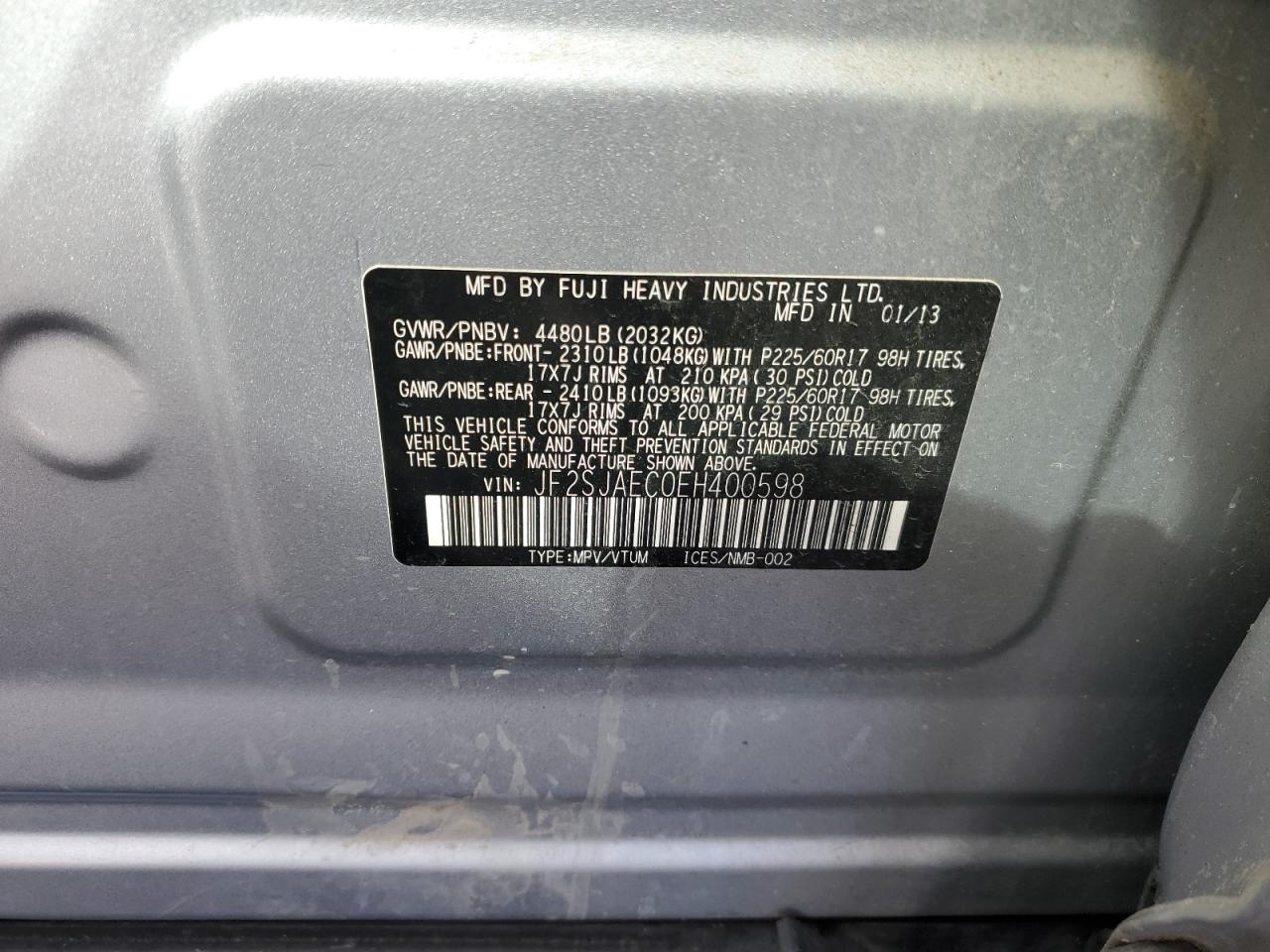 2014 Subaru Forester VIN JF2SJAEC0EH400598 Copart auction photo, front end damage thumbnail 13
