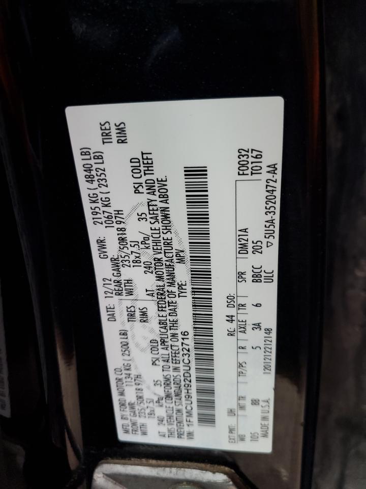 2013 Ford Escape VIN 1FMCU9H92DUC32716 Copart auction photo, minor dent/scratches damage thumbnail 13
