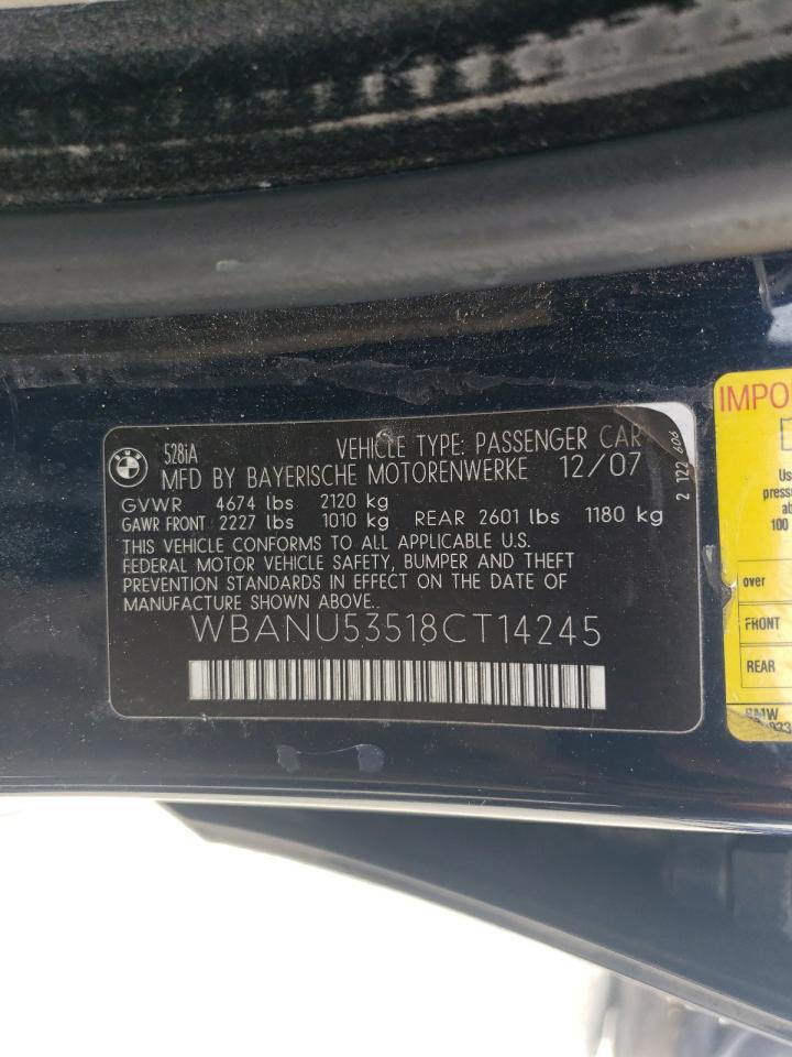2008 BMW 5er VIN WBANU53518CT14245 Copart auction photo, all over damage thumbnail 12
