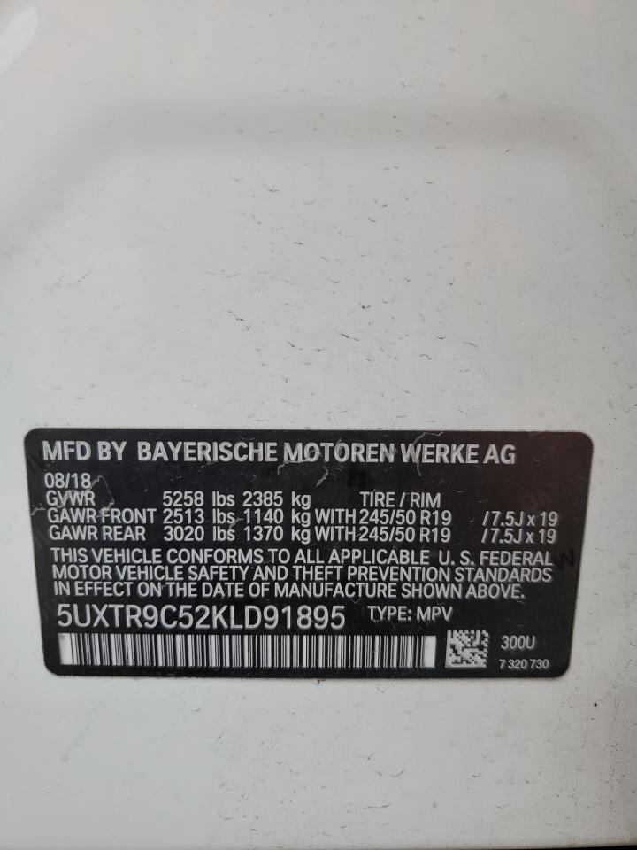 2019 BMW X3 VIN 5UXTR9C52KLD91895 Copart auction photo, front end / side damage thumbnail 15
