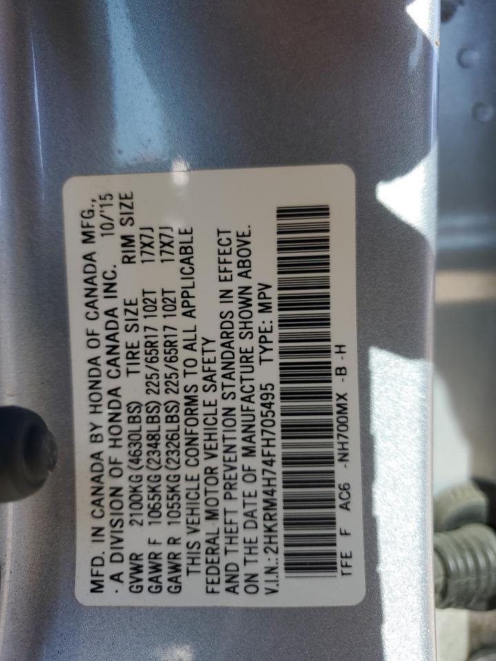2015 Honda CR-V VIN 2HKRM4H74FH705495 Copart auction photo, front end / side damage thumbnail 15