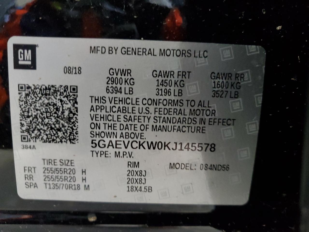 2019 Buick Enclave VIN 5GAEVCKW0KJ145578 Copart auction photo, rear end / side damage thumbnail 13