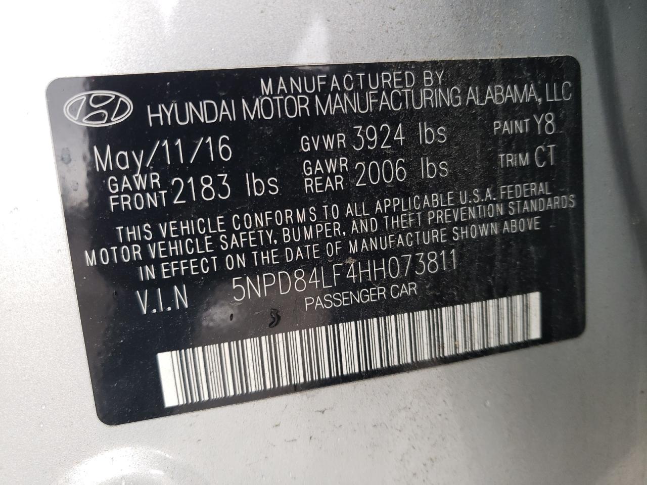 2017 Hyundai Elantra VIN 5NPD84LF4HH073811 Copart auction photo, side damage thumbnail 12