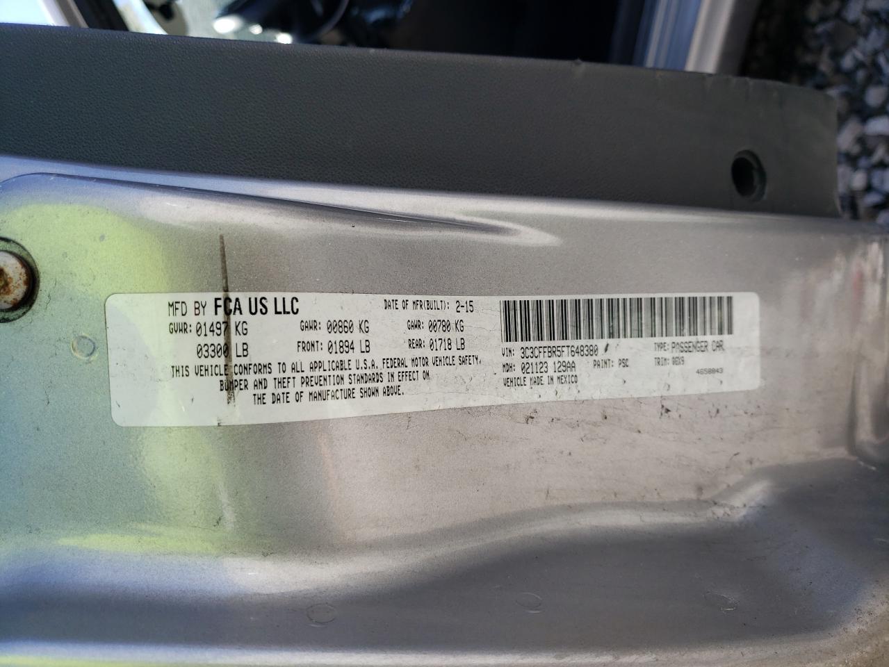 2015 Fiat 500 VIN 3C3CFFBR5FT648380 Copart auction photo, rear end damage thumbnail 12