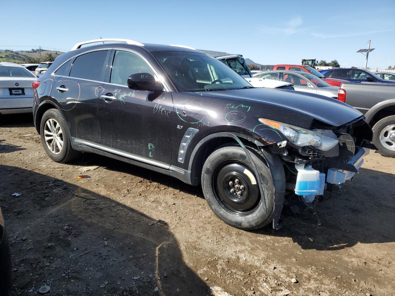 2015 Infiniti QX70 VIN JN8CS1MW2FM482424 Copart auction photo, front end damage thumbnail 4