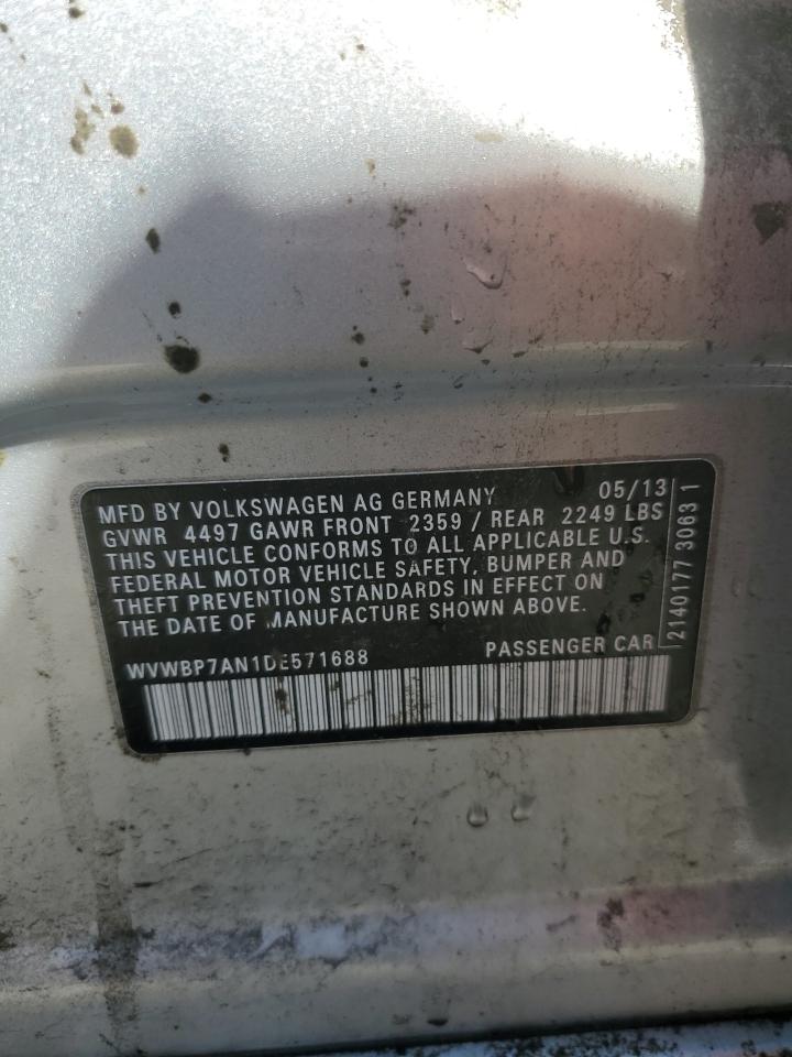 2013 Volkswagen Passat CC VIN WVWBP7AN1DE571688 Copart auction photo, front end damage thumbnail 12