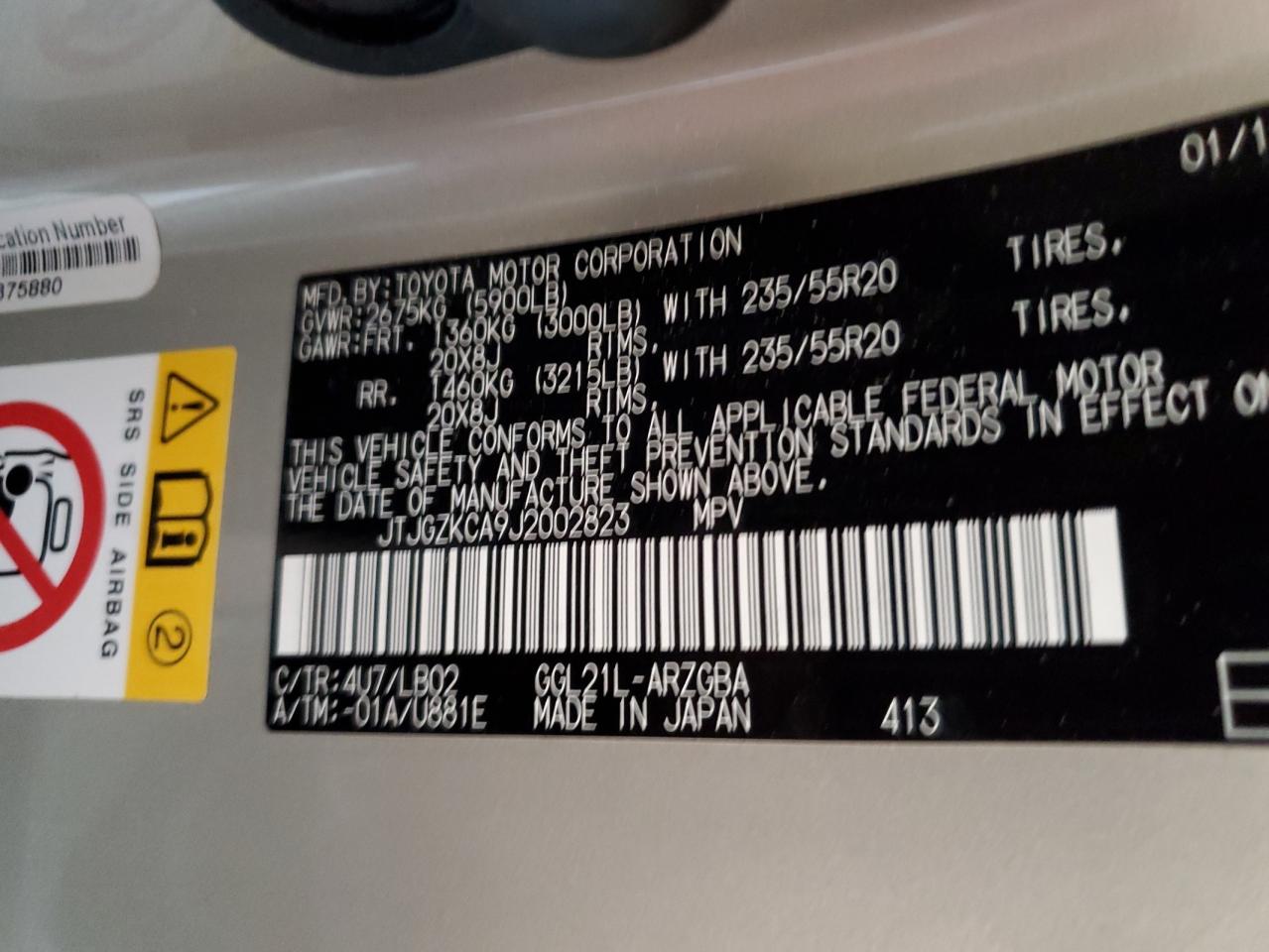 2018 Lexus RX VIN JTJGZKCA9J2002823 Copart auction photo, all over damage thumbnail 13