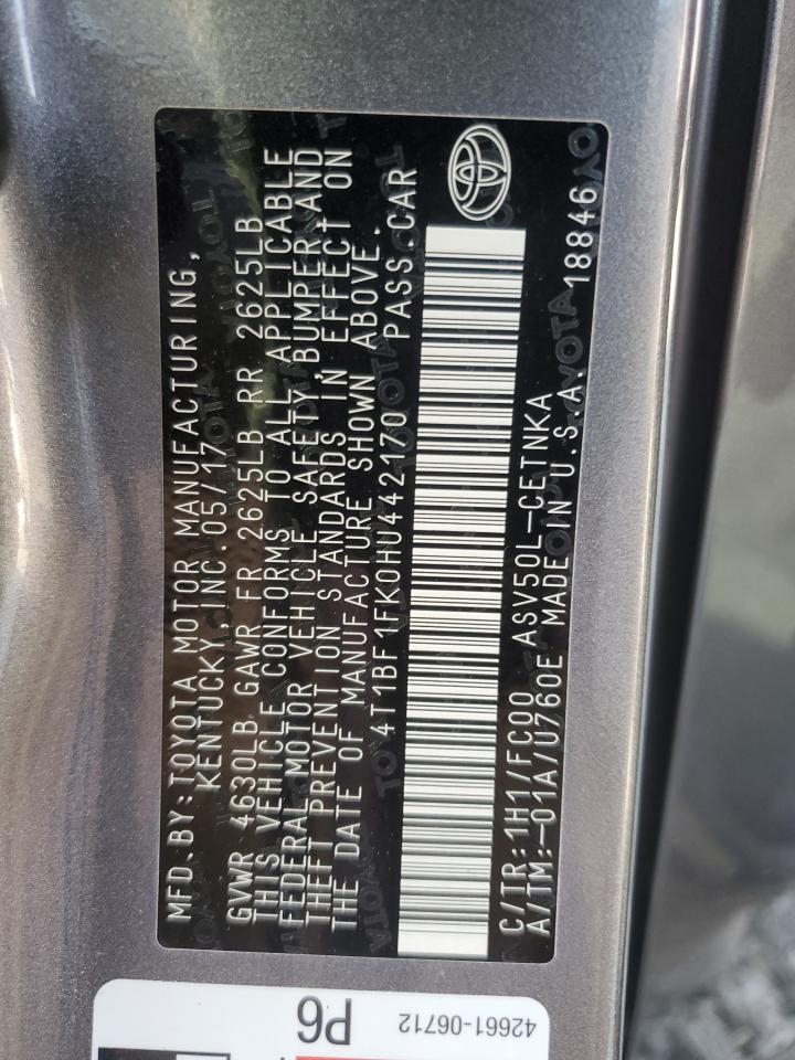 2017 Toyota Camry VIN 4T1BF1FK0HU442170 Copart auction photo, front end / rear end damage thumbnail 14