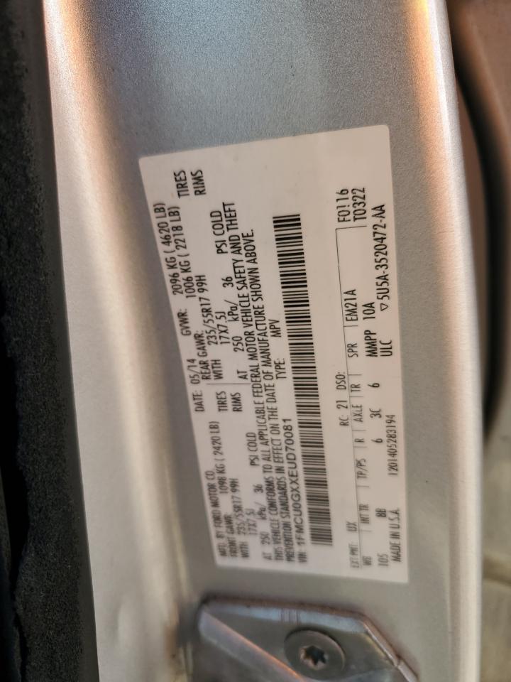 2014 Ford Escape VIN 1FMCU0GXXEUD70081 Copart auction photo, all over damage thumbnail 15