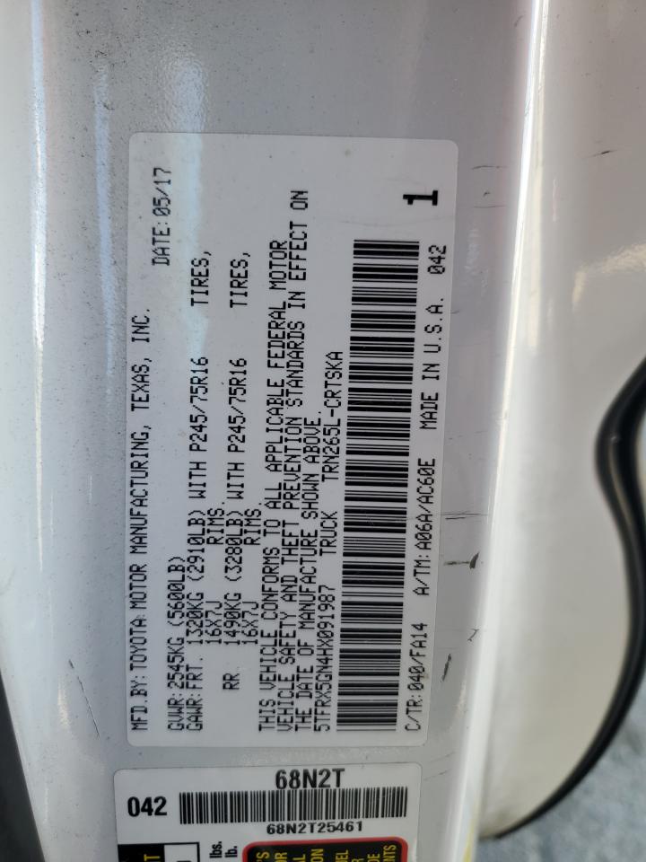 2017 Toyota Tacoma VIN 5TFRX5GN4HX091987 Copart auction photo, rear end damage thumbnail 12