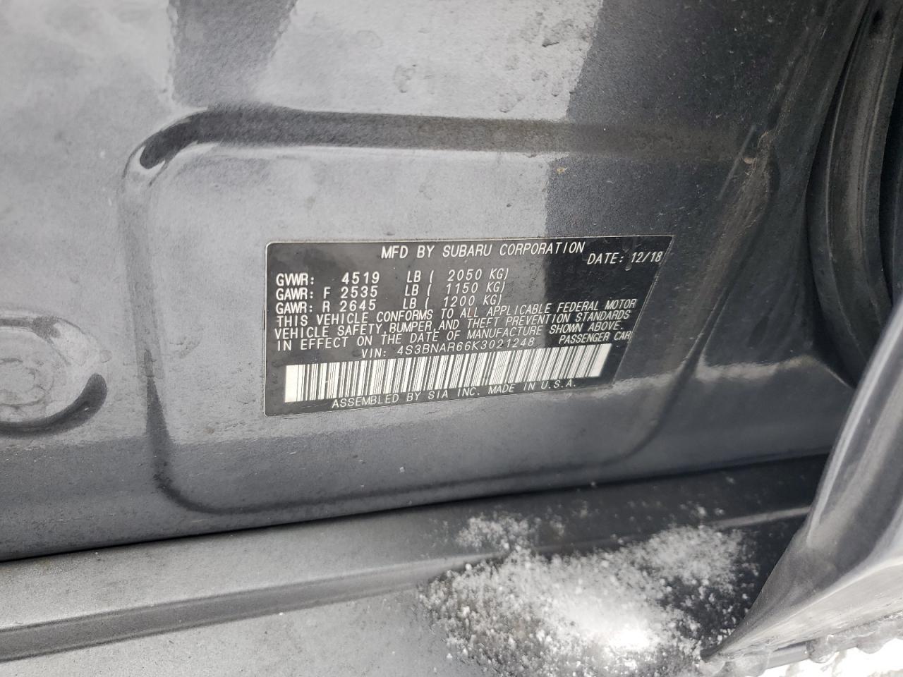 2019 Subaru Legacy VIN 4S3BNAR66K3021248 Copart auction photo, front end damage thumbnail 15