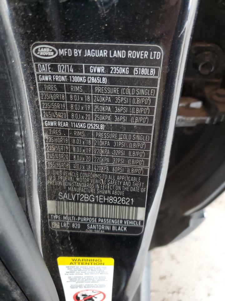 2014 Land Rover Range Rover VIN SALVT2BG1EH892621 Copart auction photo, front end / rear end damage thumbnail 12