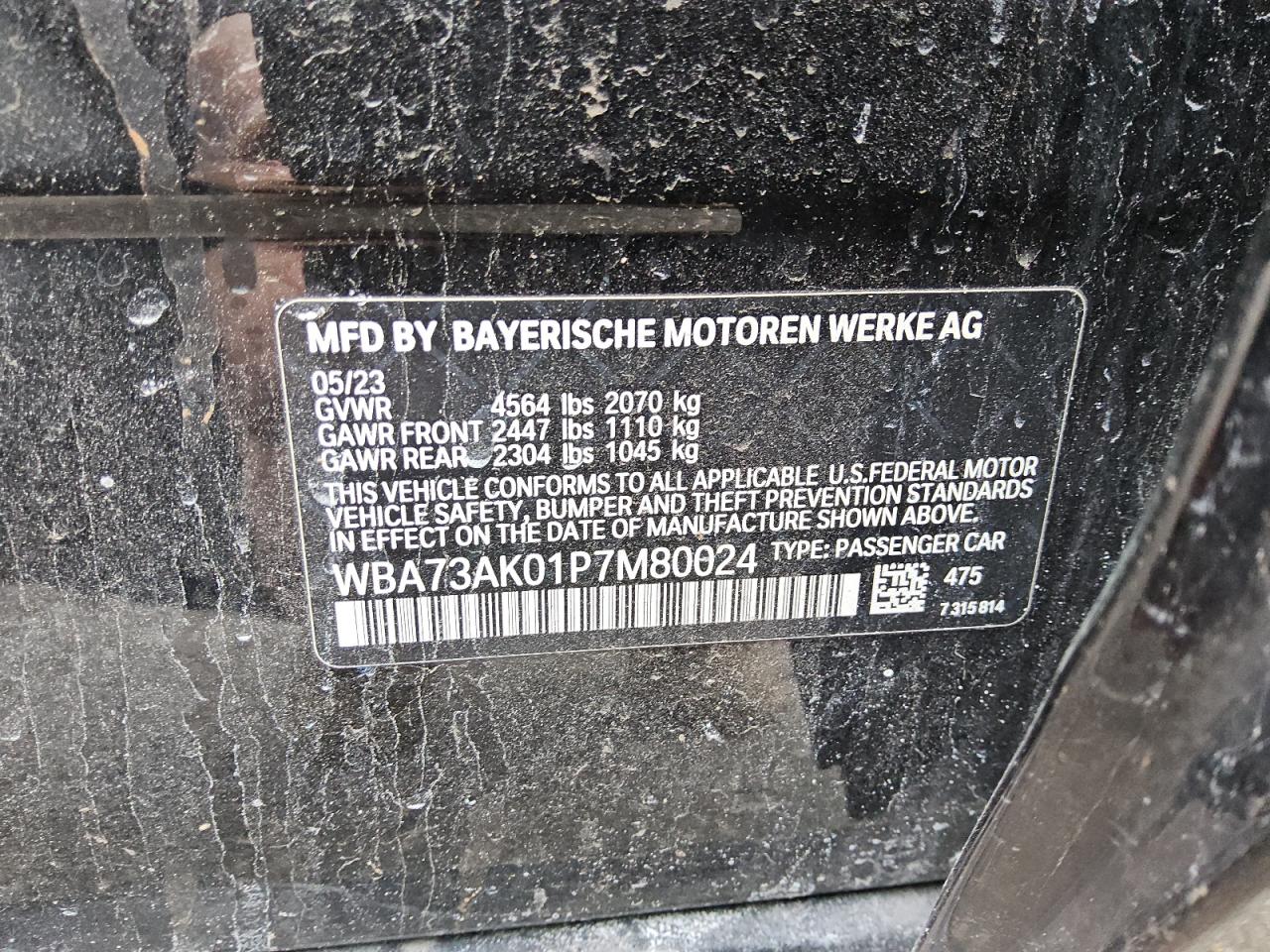2023 BMW 2er VIN WBA73AK01P7M80024 Copart auction photo, front end damage thumbnail 13