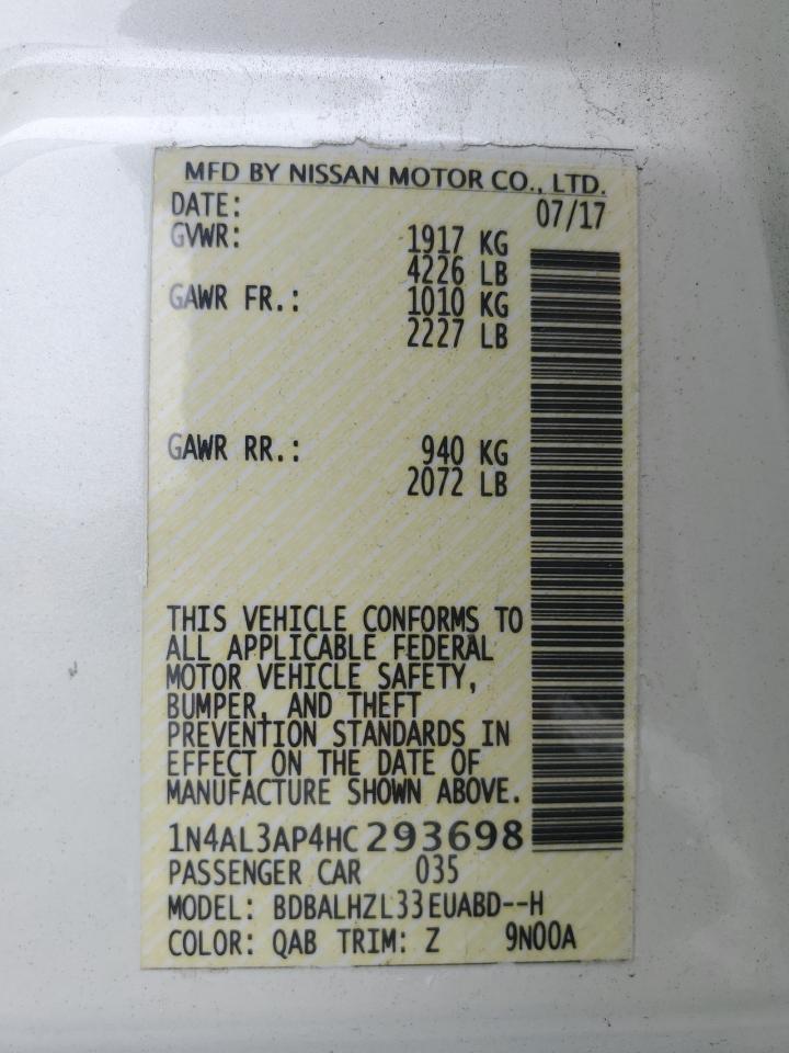 2017 Nissan Altima VIN 1N4AL3AP4HC293698 Copart auction photo, front end damage thumbnail 12