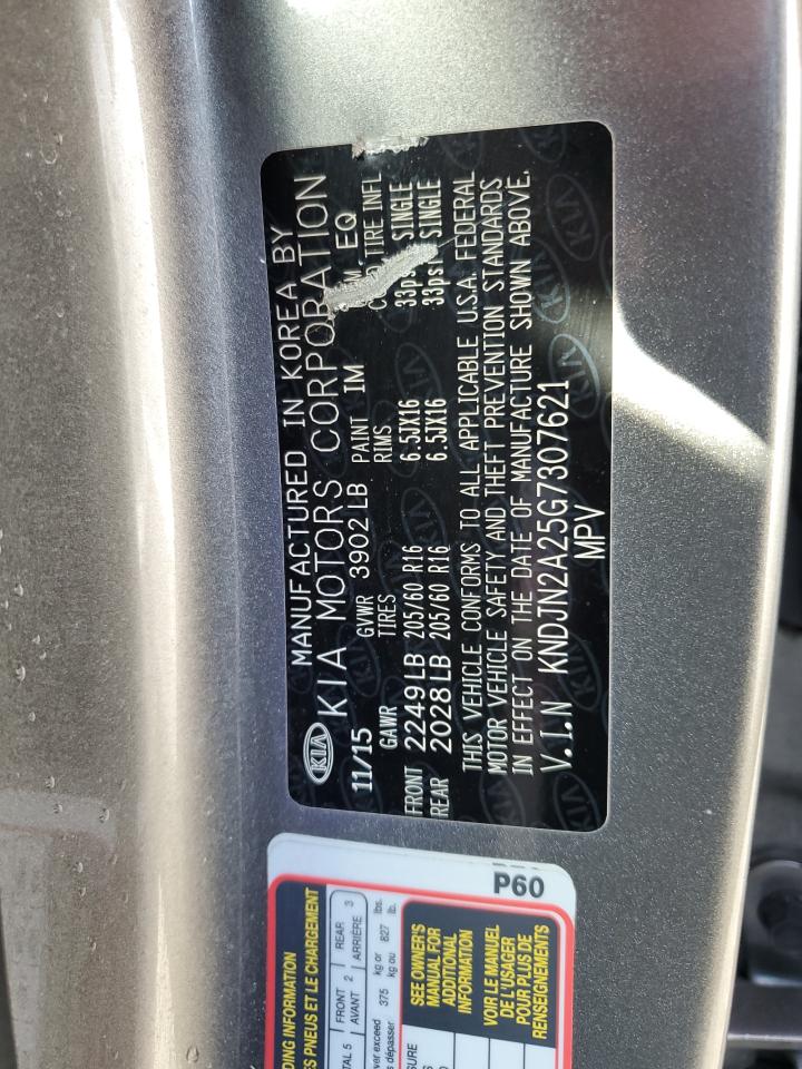 2016 KIA Soul VIN KNDJN2A25G7307621 Copart auction photo, water/flood damage thumbnail 13