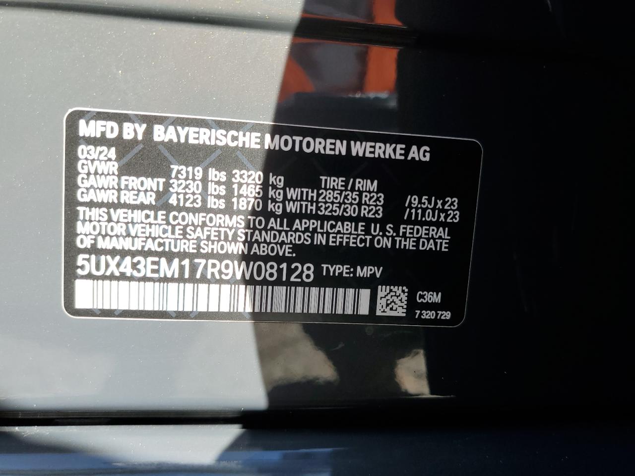 2024 BMW X7 VIN 5UX43EM17R9W08128 Copart auction photo, minor dent/scratches damage thumbnail 13