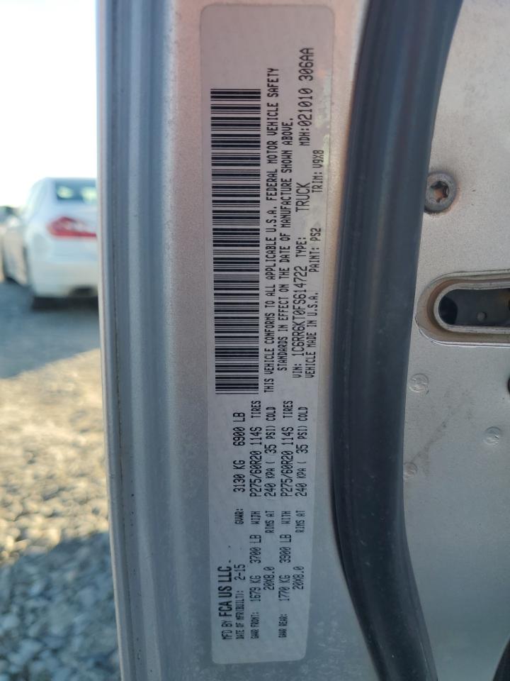 2015 RAM 1500 VIN 1C6RR6KT0FS614722 Copart auction photo, water/flood / front end damage thumbnail 13