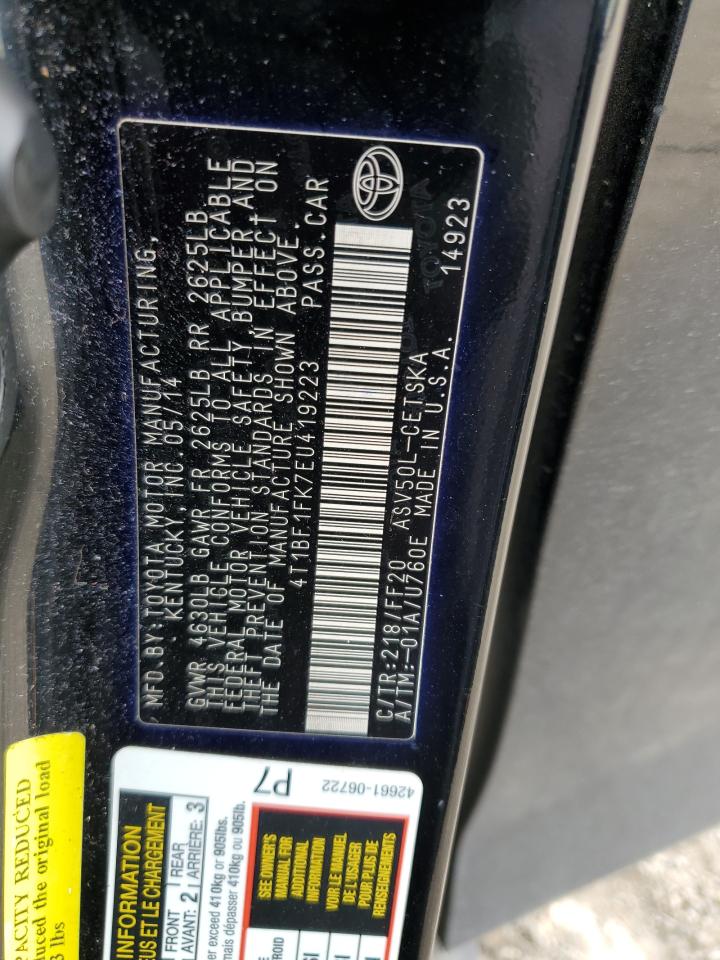 2014 Toyota Camry VIN 4T1BF1FK7EU419223 Copart auction photo, front end damage thumbnail 13