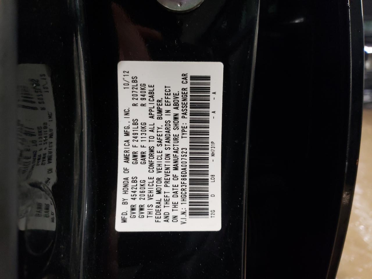 2013 Honda Accord VIN 1HGCR3F86DA007523 Copart auction photo, rear end damage thumbnail 12