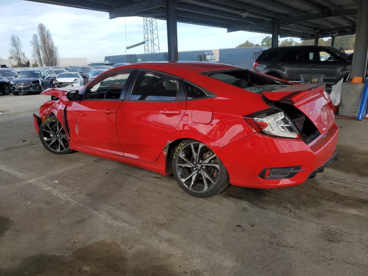 2019 Honda Civic VIN 2HGFC2F8XKH597619 Copart auction photo, front end / rear end damage thumbnail 2