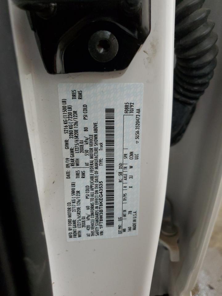 2019 Ford F350 VIN 1FT8W3BT8KEG43535 Copart auction photo, all over damage thumbnail 14