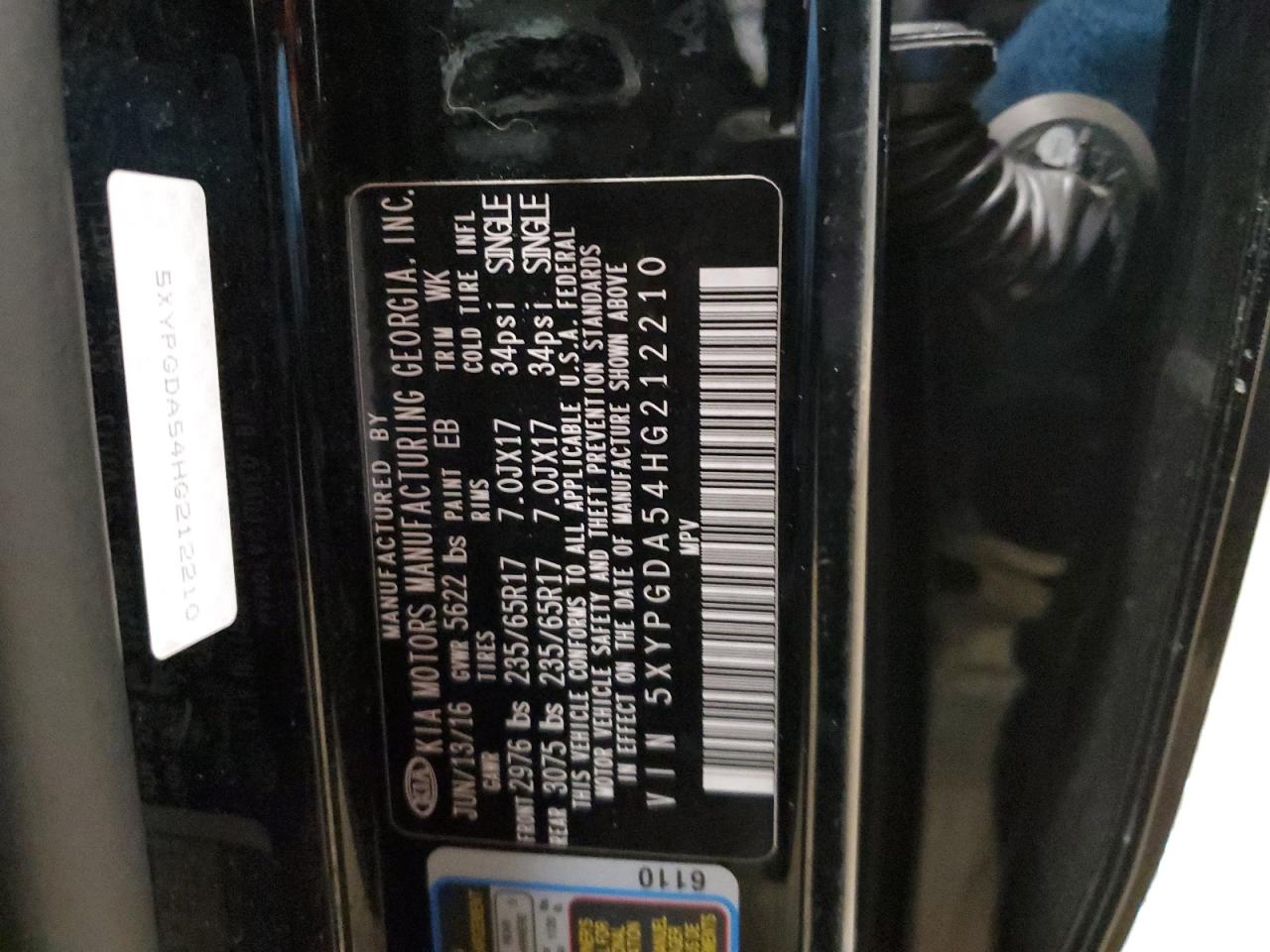 2017 KIA Sorento VIN 5XYPGDA54HG212210 Copart auction photo, front end damage thumbnail 13