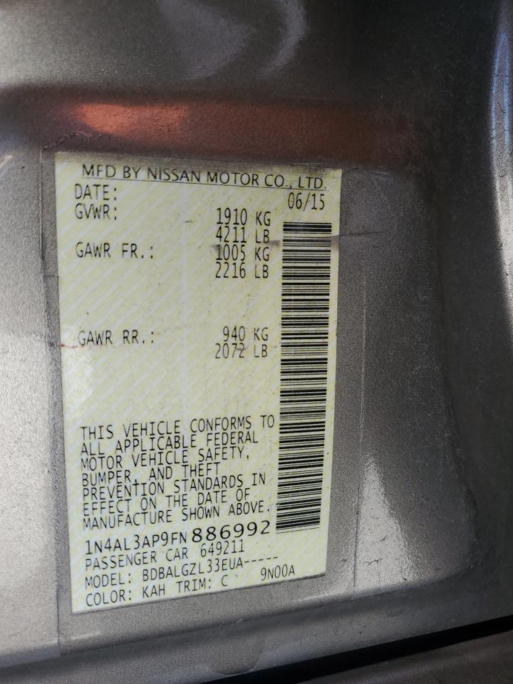 2015 Nissan Altima VIN 1N4AL3AP9FN886992 Copart auction photo, side / rear end damage thumbnail 14