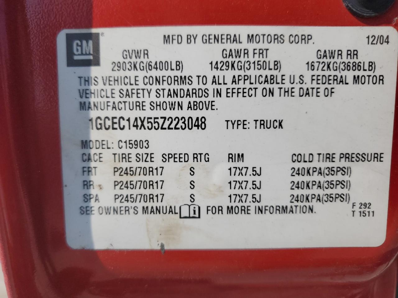 2005 Chevrolet Silverado VIN 1GCEC14X55Z223048 Copart auction photo, mechanical damage thumbnail 12