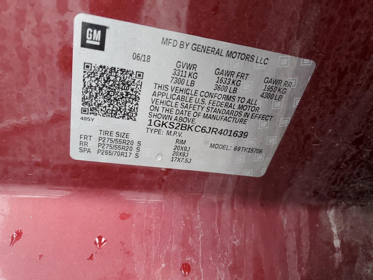 2018 GMC Yukon VIN 1GKS2BKC6JR401639 Copart auction photo, front end / side damage thumbnail 13