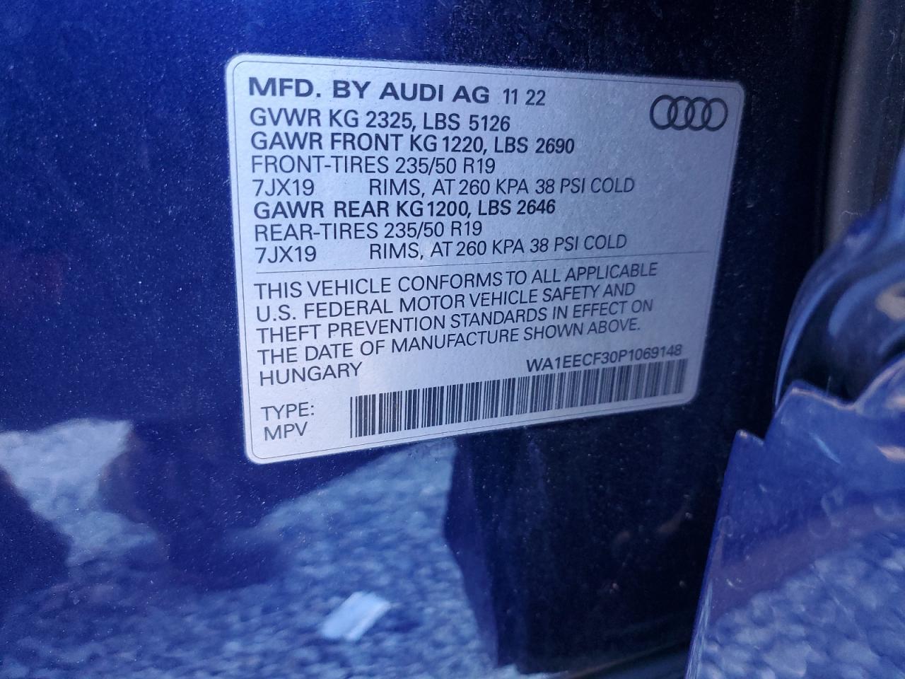 2023 Audi Q3 VIN WA1EECF30P1069148 Copart auction photo, front end / side damage thumbnail 15