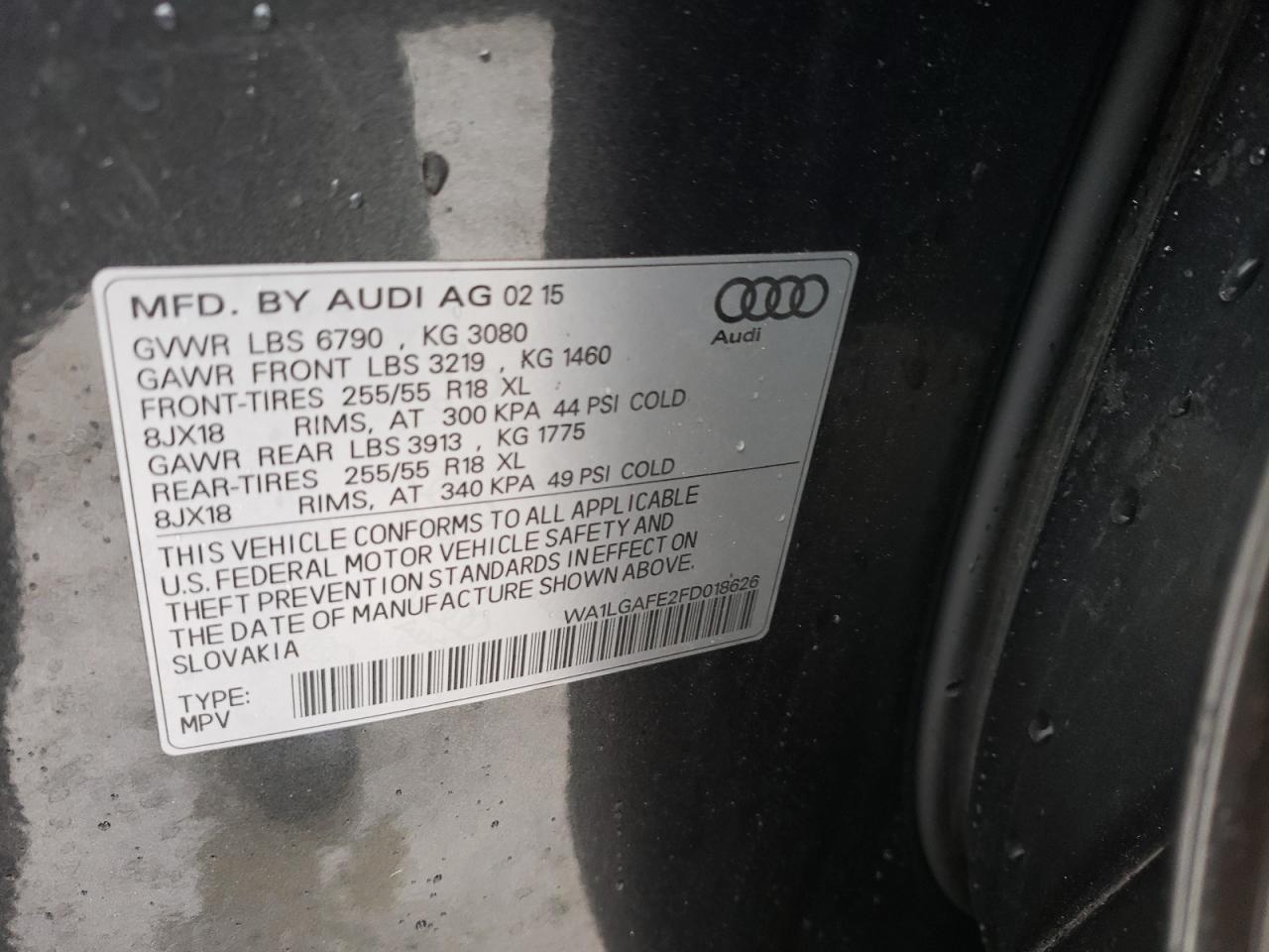 2015 Audi Q7 VIN WA1LGAFE2FD018626 Copart auction photo, side damage thumbnail 13