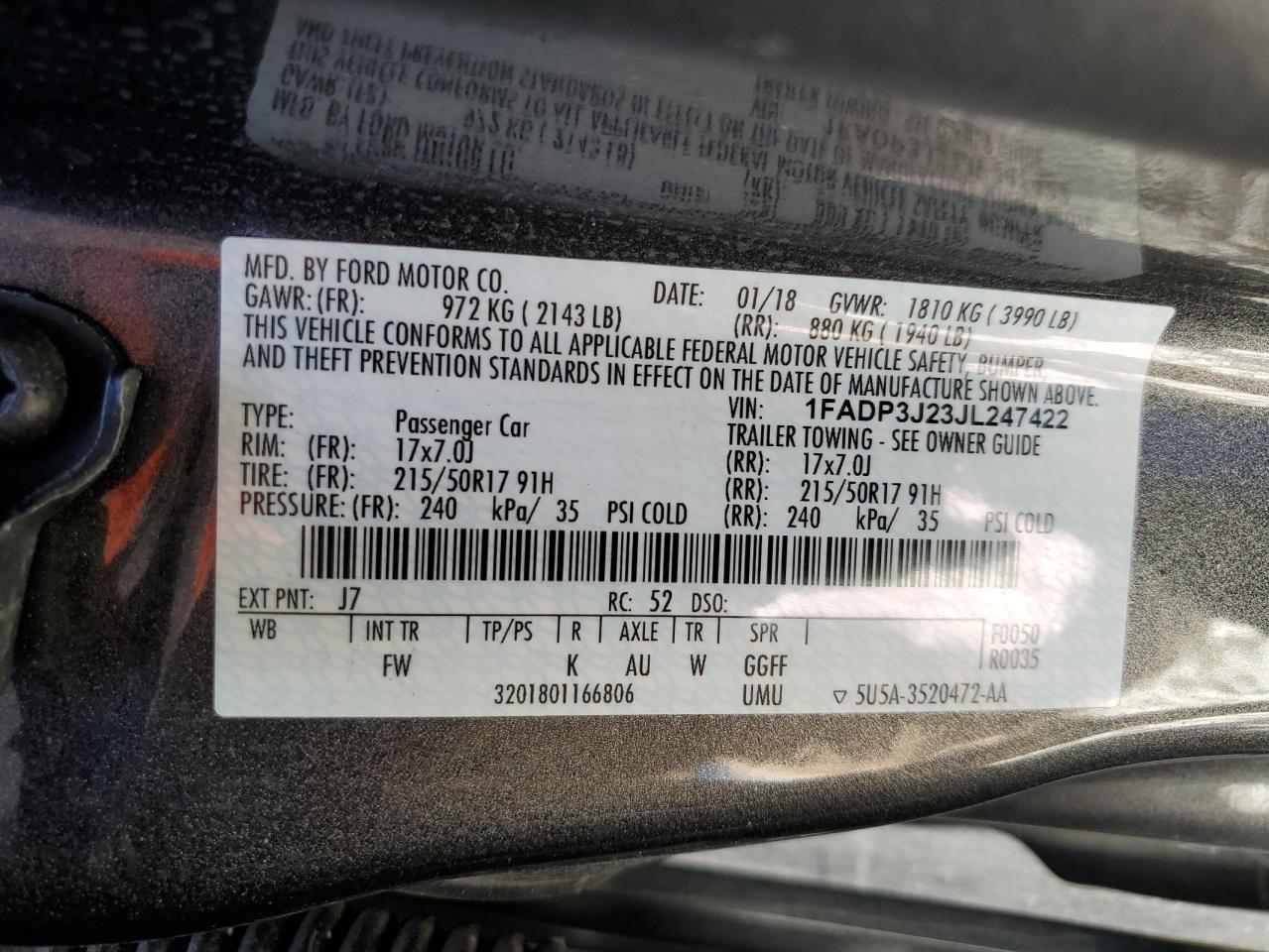 2018 Ford Focus VIN 1FADP3J23JL247422 Copart auction photo, front end damage thumbnail 12