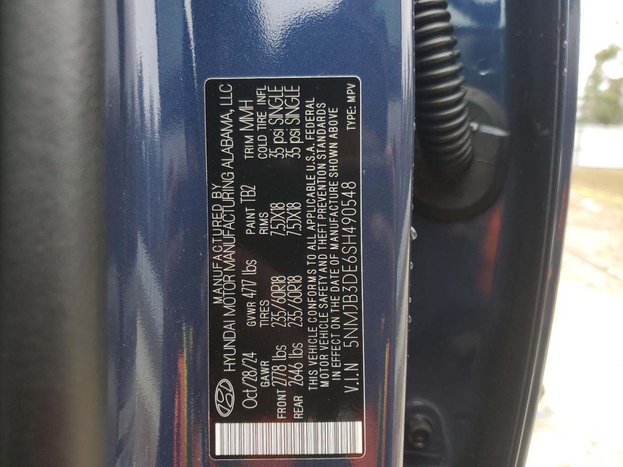 2025 Hyundai Tucson VIN 5NMJB3DE6SH490548 Copart auction photo, rear end damage thumbnail 14