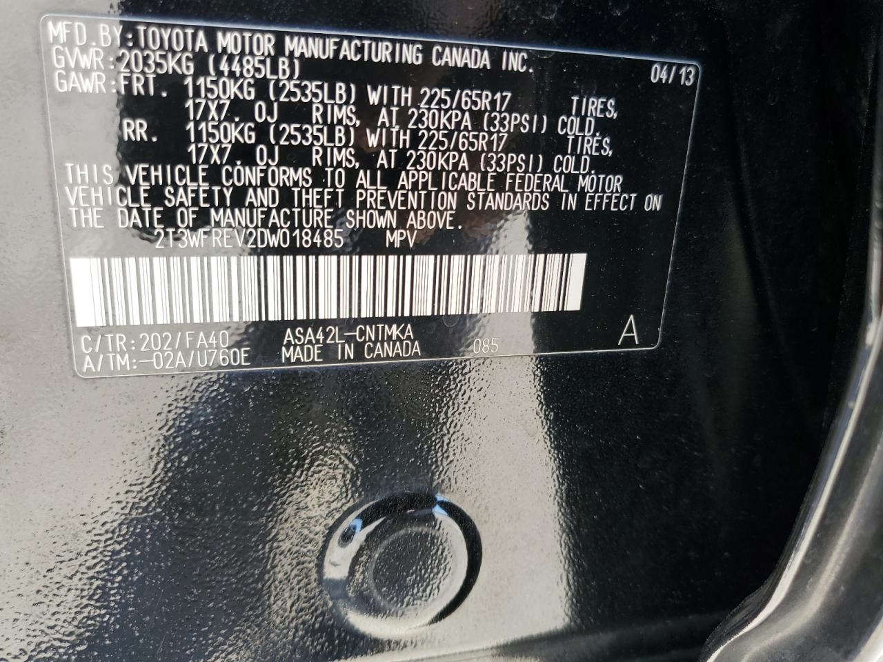 2013 Toyota RAV 4 VIN 2T3WFREV2DW018485 Copart auction photo, front end / minor dent/scratches damage thumbnail 13