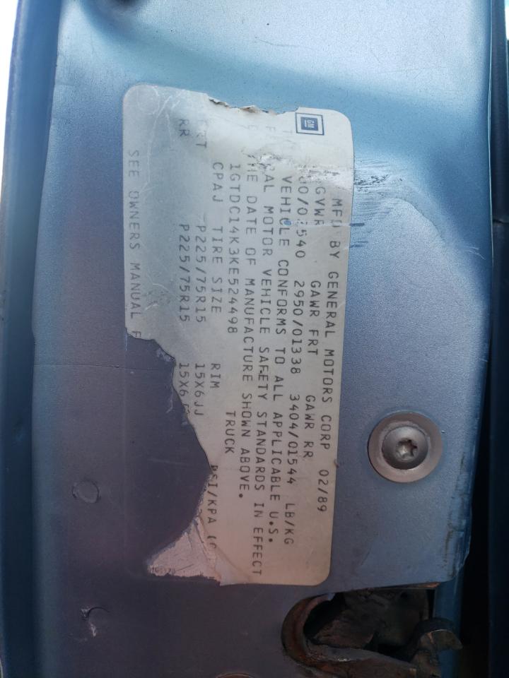1989 GMC Sierra VIN 1GTDC14K3KE524498 Copart auction photo, side / mechanical damage thumbnail 12