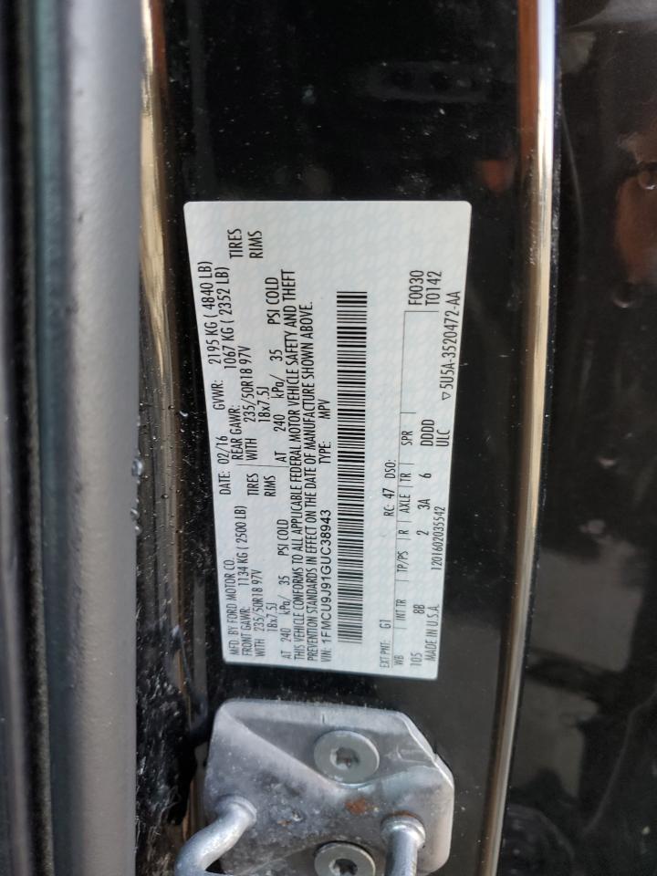 2016 Ford Escape VIN 1FMCU9J91GUC38943 Copart auction photo, front end damage thumbnail 13